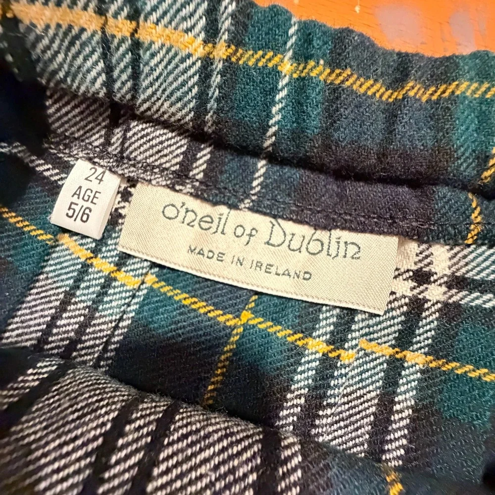 O'Neil Dublin Kids Dress Gordon Green Plaid Pleated Wool Kilt Skirt Ireland 5/6